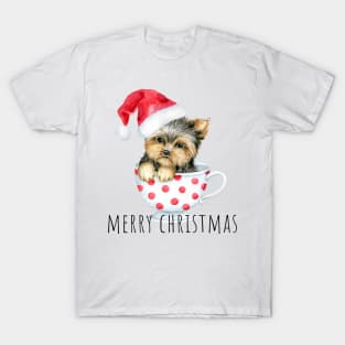 Cute puppy in a cup, Merry Christmas puppy T-Shirt